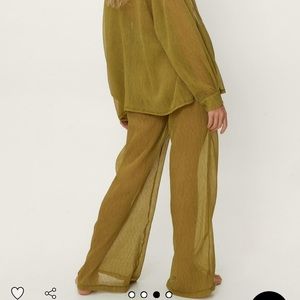 Nasty gal plisse Wide Leg Beach Pants set NWT